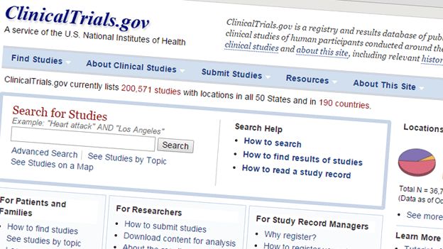 A screenshot from the website clinicaltrials.gov