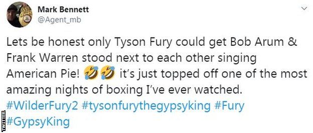 Twitter reaction to Tyson Fury singing 'American Pie' after beating Deontay Wilder