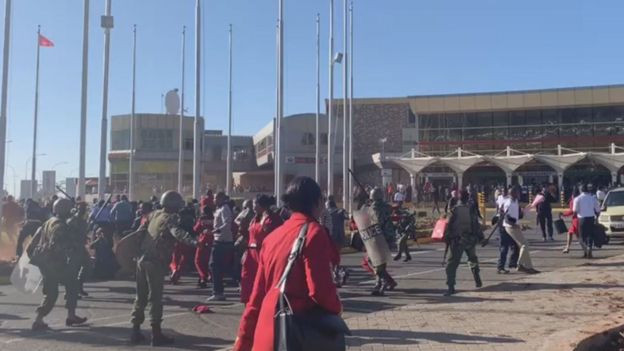 Riot police outside Nairobi airport