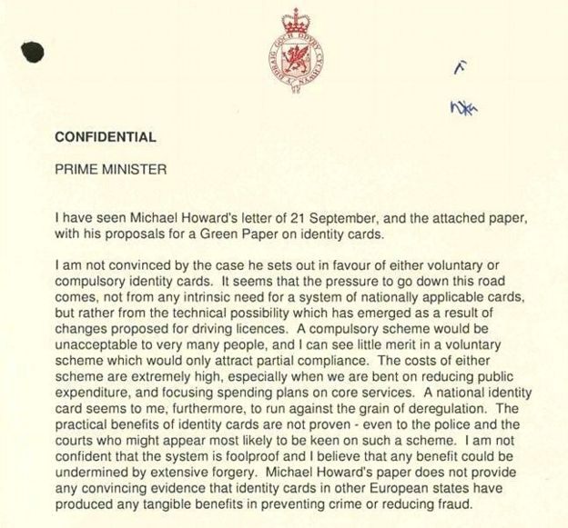 A section of a letter John Redwood sent to John Major