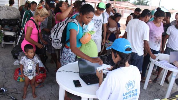 Venezuelanos em abrigo de Nova Canaã