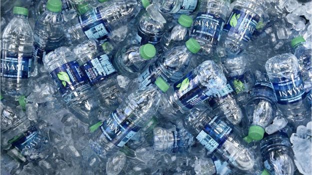 Plastic bottles of Dasani water