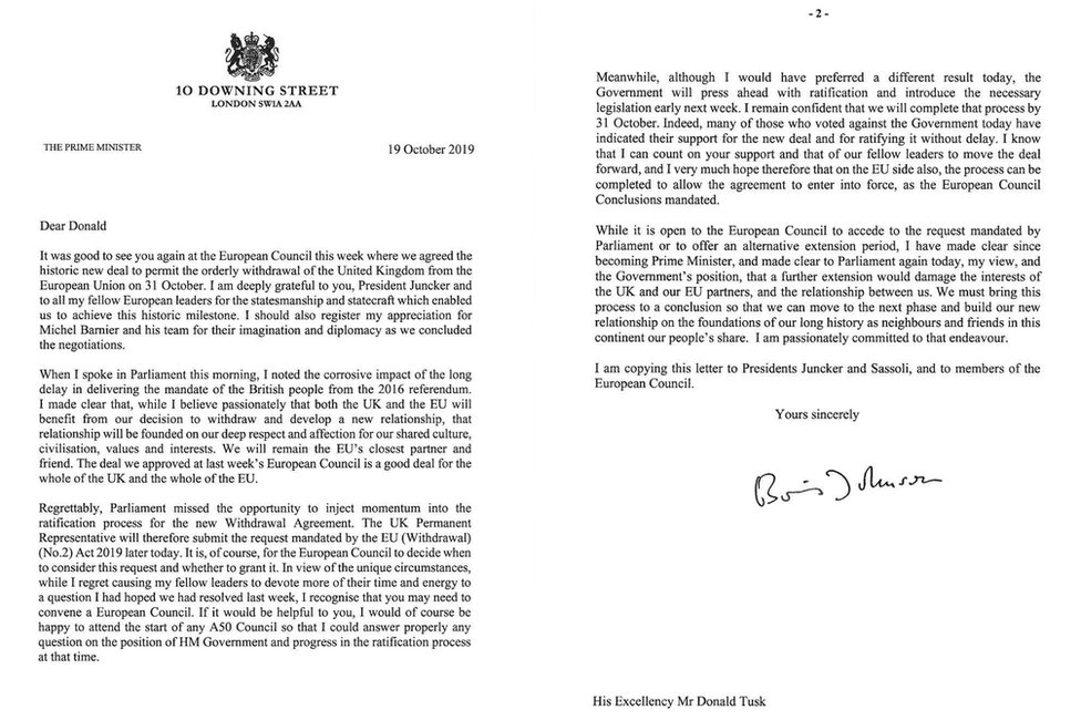 Boris Johnson's Brexit delay letters in full BBC News