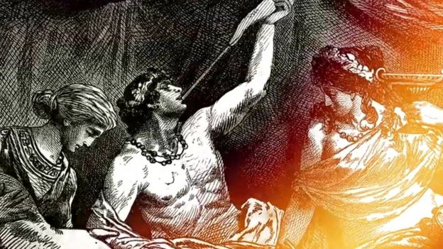 Grabado de un romano bebiendo