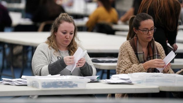 Dos jóvenes cuentan los votos en las elecciones británicas