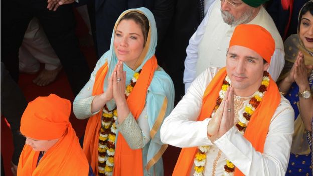 Canadian Prime Minister Justin Trudeau and his wife, Sophie Gregoire, at the Sikh Golden Temple.
