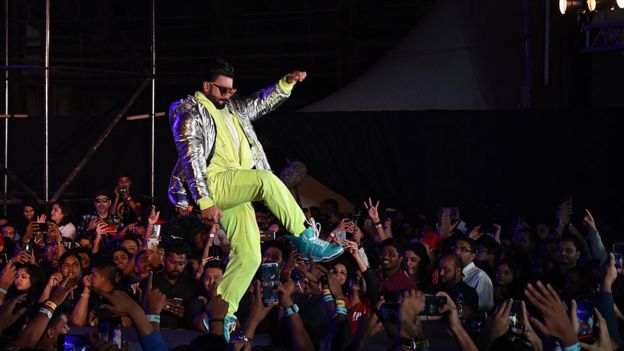 Indian Bollywood actor Ranveer Singh performs during the launch of the upcoming musical drama Hindi film 'Gully Boy' in Mumbai on January 24, 2019.