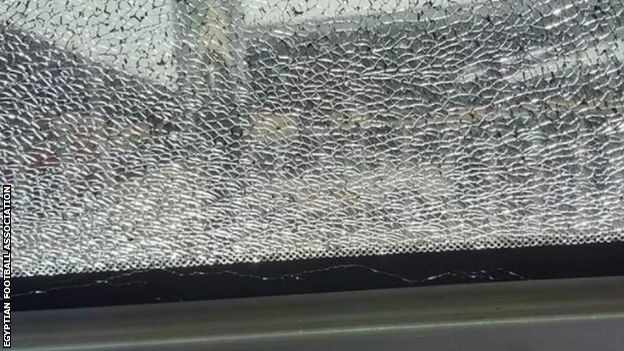 The Egyptian Football Association claim their team bus was attacked and posted a picture of a cracked window on Instagram