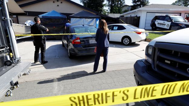 Sheriff"s crime scene tape surrounds the house belonging to Joseph James Deangelo, who was arrested for the East Area Rapist/Original Night Stalker/Golden State Killer case in Citrus Heights, California, U.S., April 25, 2018. REUTERS/Fred Greaves