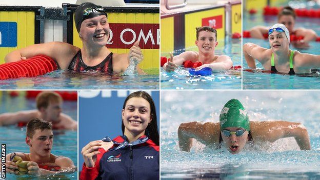 England's present and future: (top left-right) Michaella Glenister, Ed Mildred, Tamryn Van Selm and (bottom left-right) Jacob Whittle, Kayla van der Merwe, Freya Colbert