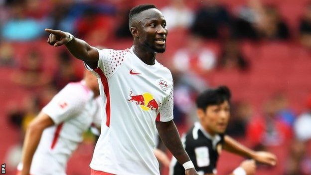 Leipzig's Naby Keita gestures during an Emirates Cup friendly match between RB Leipzig and Sevilla FC in London, 29 July 2017