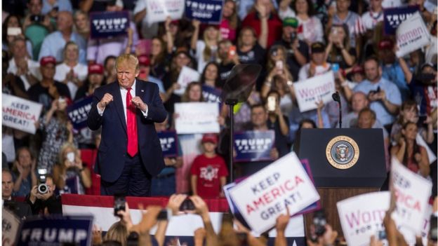 Trump em um comício na Carolina do Norte em julho