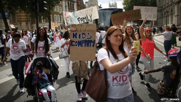Protests on Whitehall from Kids Company supporters