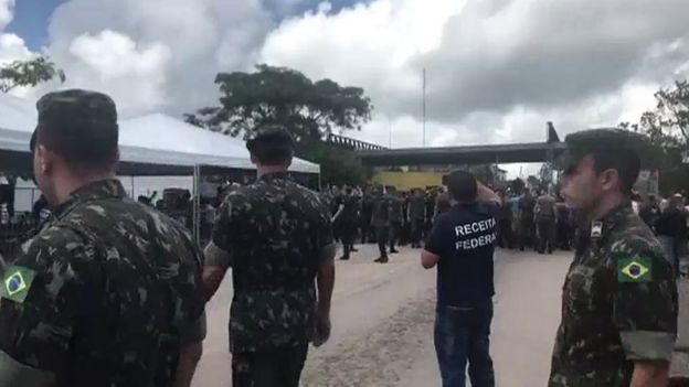 Brazilian police at the border town of Pacaraima. 18 Aug 2018