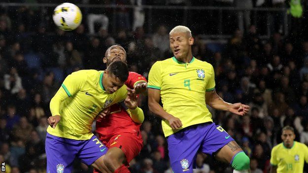 Richarlison heads home a Neymar free-kick for Brazil against Ghana
