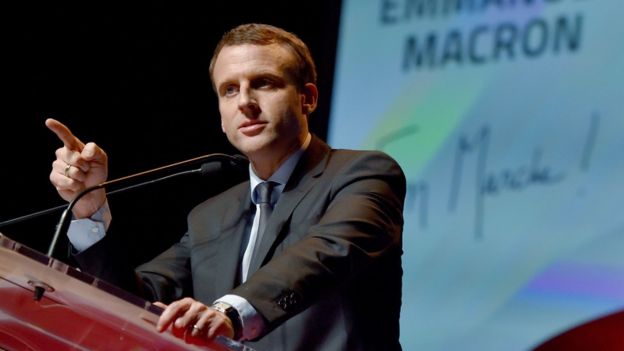 Cựu bộ trưởng kinh tế Emmanuel Macron phát biểu tại cuộc họp của 'Liên đoàn doanh nghiệp' tại Ille-et-Vilaine tháng 12/2016