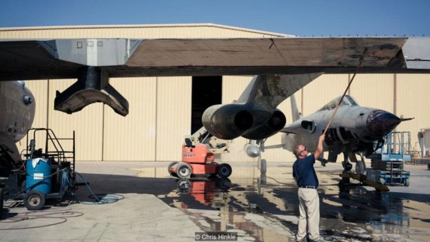 A B-52 is being restored at the Pima Air and Space Museum