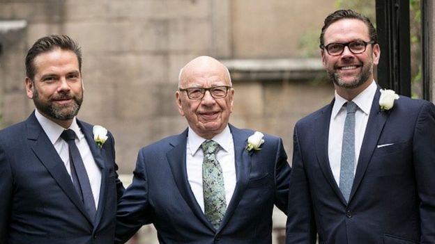 Rupert Murdoch with sons James (r) and Lachlan (l)