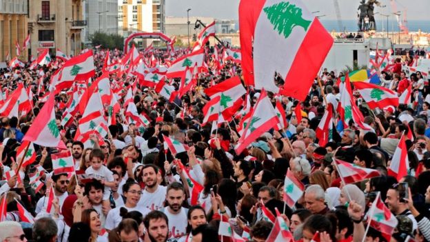 Lebanese demonstrators gather in Beirut's Martyr Square during a gathering on Lebanon's Independence Day on November 22, 2019