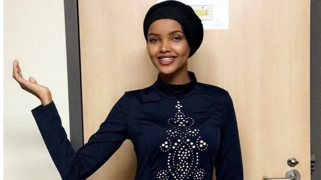 Halima Aden poses for a photo at St Cloud State University in St. Cloud, Minnesota.