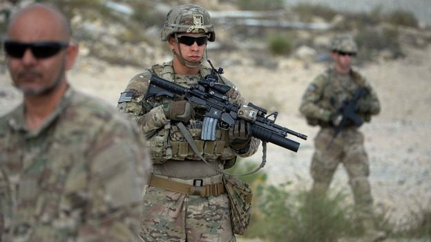 US soldiers patrol during the final day of a month long anti-Taliban operation