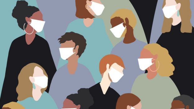 Ilustração de pessoas usando máscaras