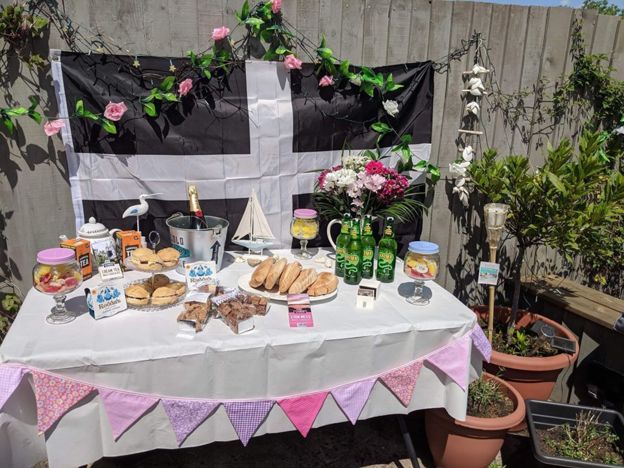 Cornish food on a table with bunting