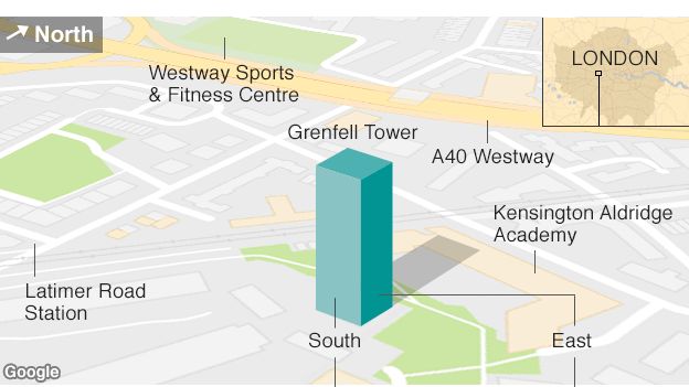 Map showing the location of Grenfell Tower