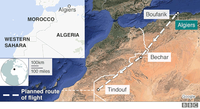 Map of Algeria showing Boufarik near Algiers in the north
