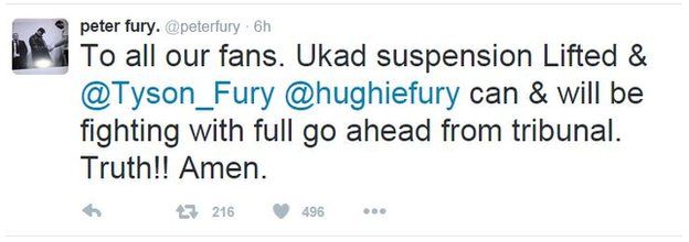Reaction from Peter Fury, the father of Hughie Fury and uncle of Tyson Fury, who is also the trainer of both fighters