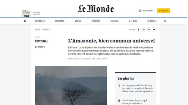 Reprodução do editoral do jornal francês Le Monde