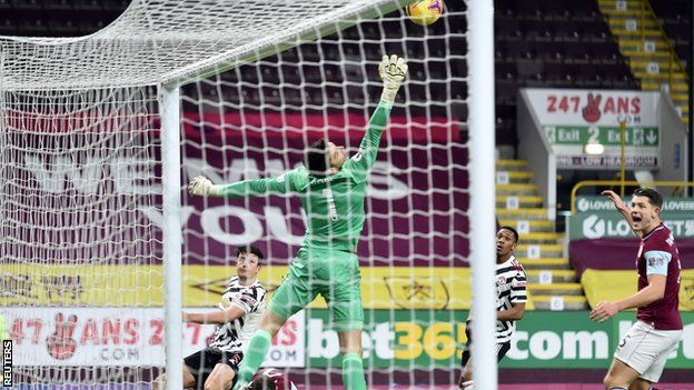 Manchester United's Harry Maguire has a goal disallowed against Burnley