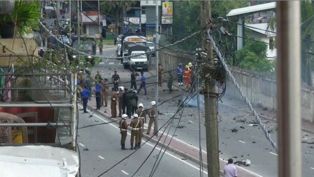 Aftermath of blast near St Anthony's Shrine on 22 April 2019