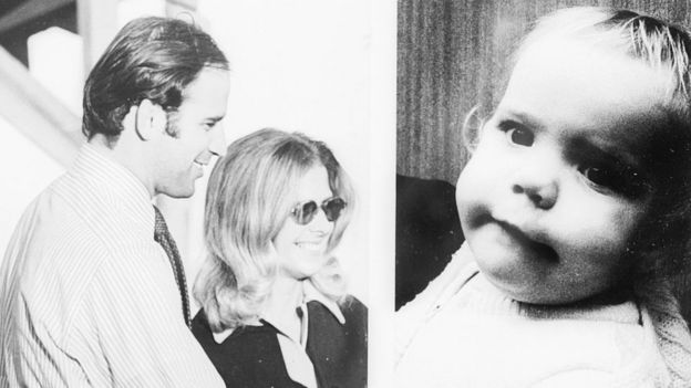 Joe Biden, su primera esposa y su hija. Ambas fallecieron en un accidente automovilístico en 1972.