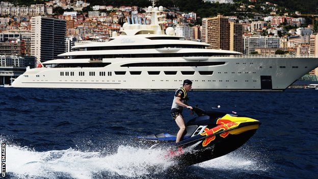 Max Verstappen rides his jet ski in Monaco