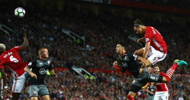 Zlatan Ibrahimovic scores against Southampton at Old Trafford in August
