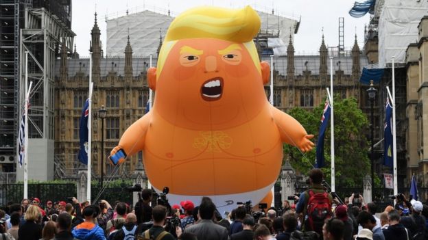 Trump baby blimp flying over Parliament Square