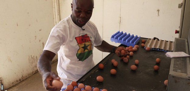 Francis Ampofo sorts eggs