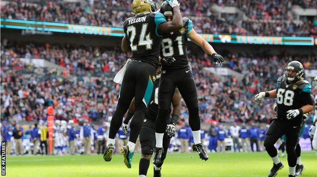 Jacksonsville Jaguars celebrate a touchdown against the Buffalo Bills at Wembley in October 2015