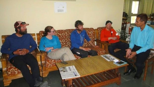Rescued mountaineers (L-R) Ian Wade, Kate Armstrong, Mark Thomas and Zachary Quai