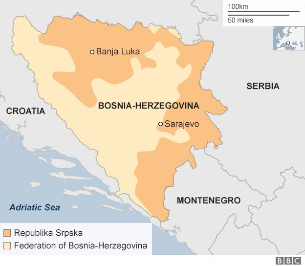 Bosnia map showing both ethnic entities