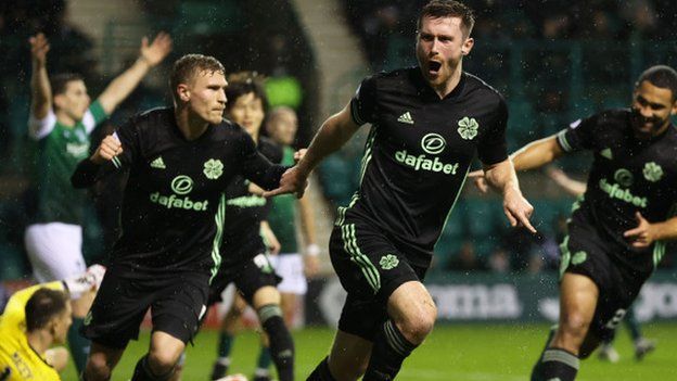 Celtic right-back Anthony Ralston celebrates scoring