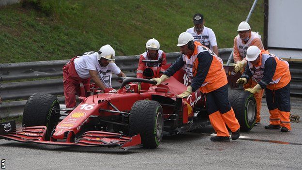 Charles Leclerc's Ferrari is taken away at the Hungarian Grand Prix