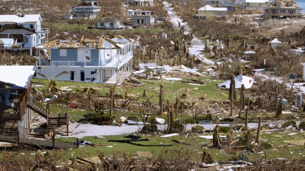 Damaged homes in Hope Town, Bahamas