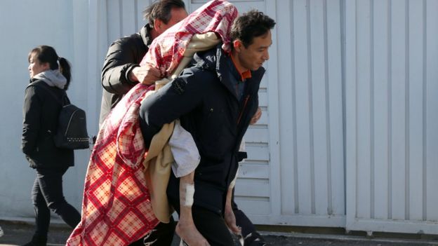 A patient is rescued from a burning hospital in Miryang