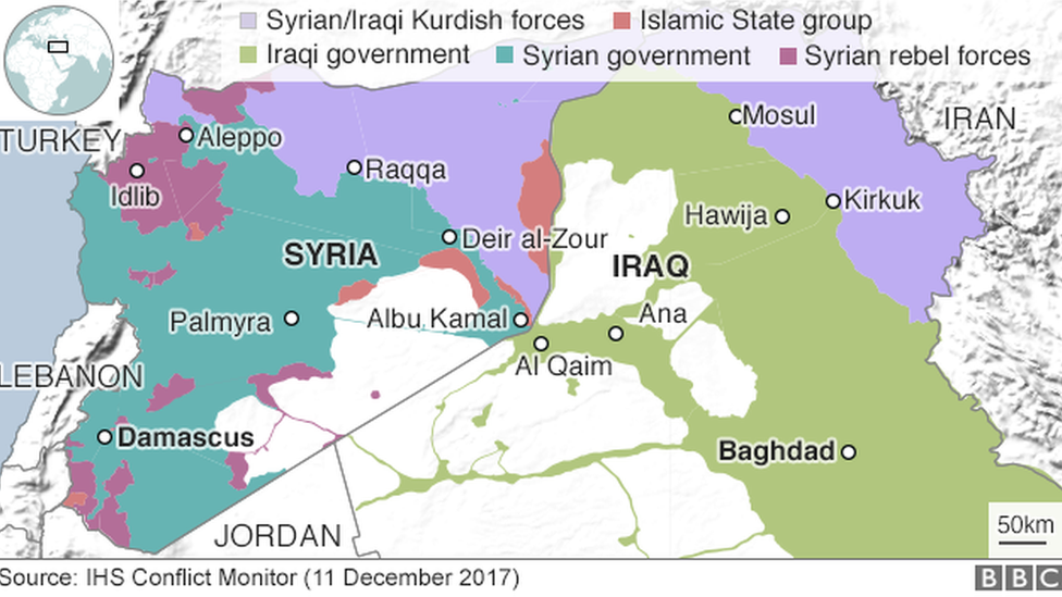Map showing control of Syria and Iraq (11 December 2017)