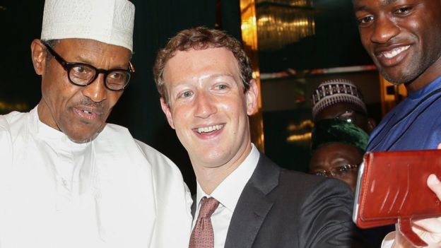 Nigeria's President Muhammadu Buhari (L) and Facebook head Mark Zuckerberg pictured in 2016