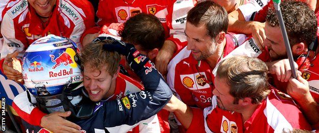 Sebastian Vettel and Daniel Ricciardo embrace