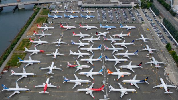 Grounded Boeing 737 MAX aeroplanes
