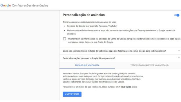 Página de privacidade do Google